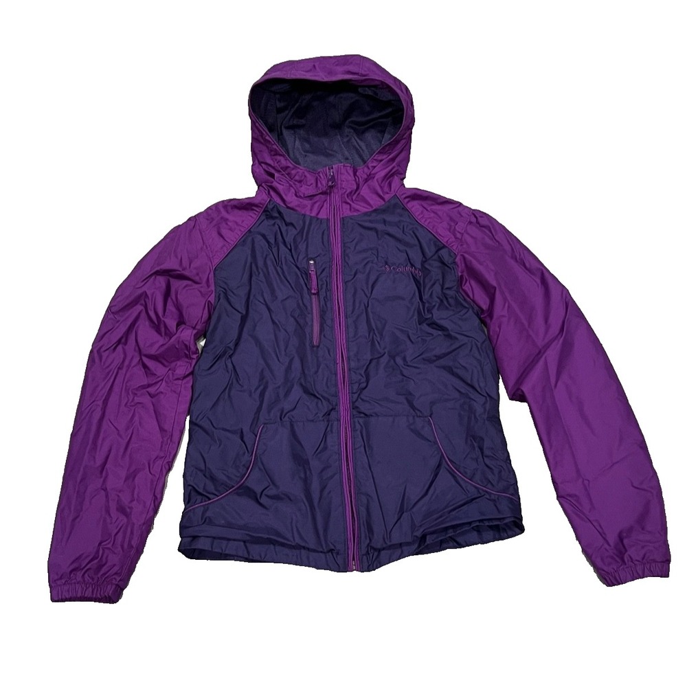 Columbia Nylon Jacket Womens Small (14/16) Purple Hooded Zip front A006841